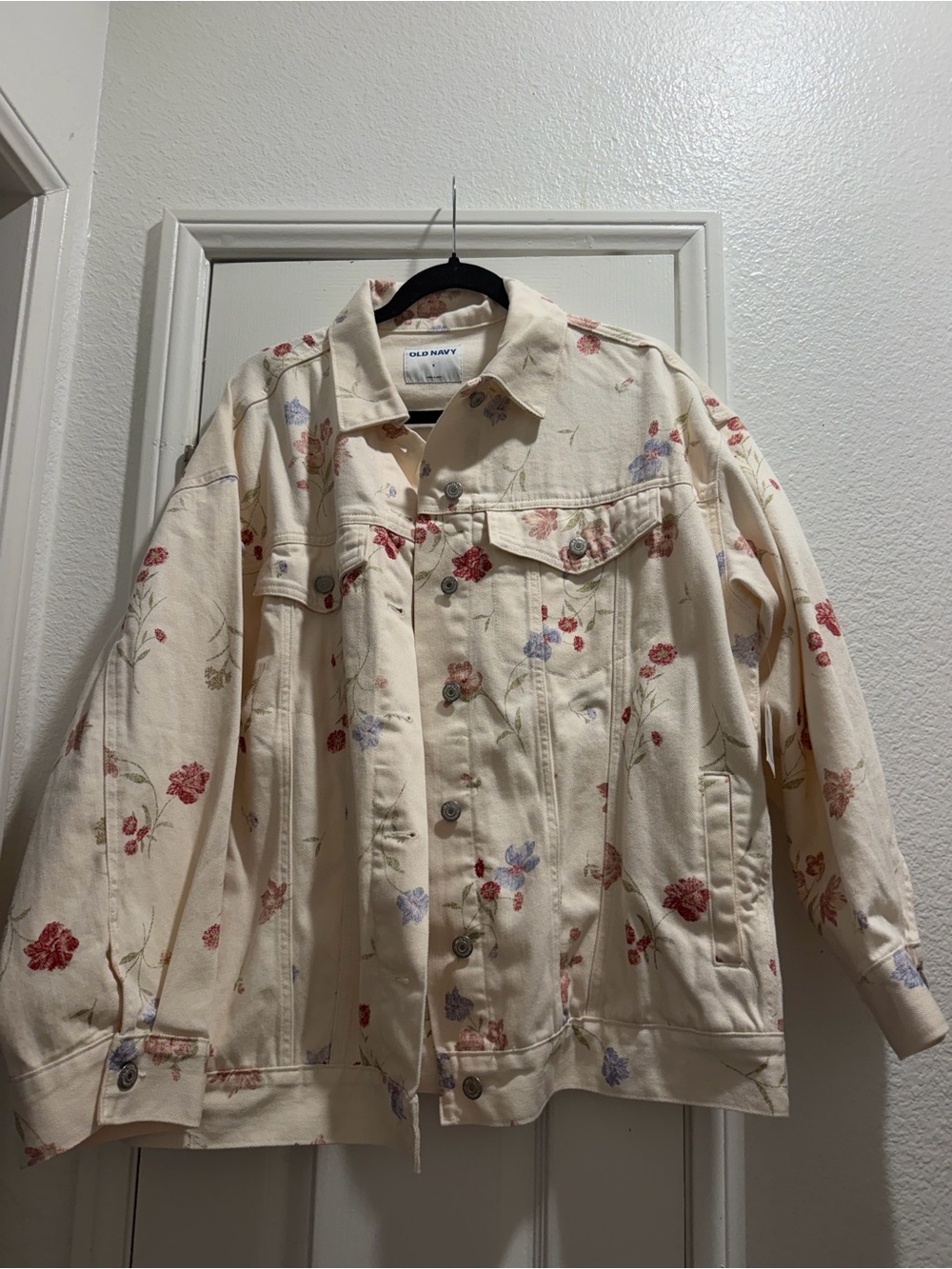 Old Navy Cream Floral Print Denim Jacket